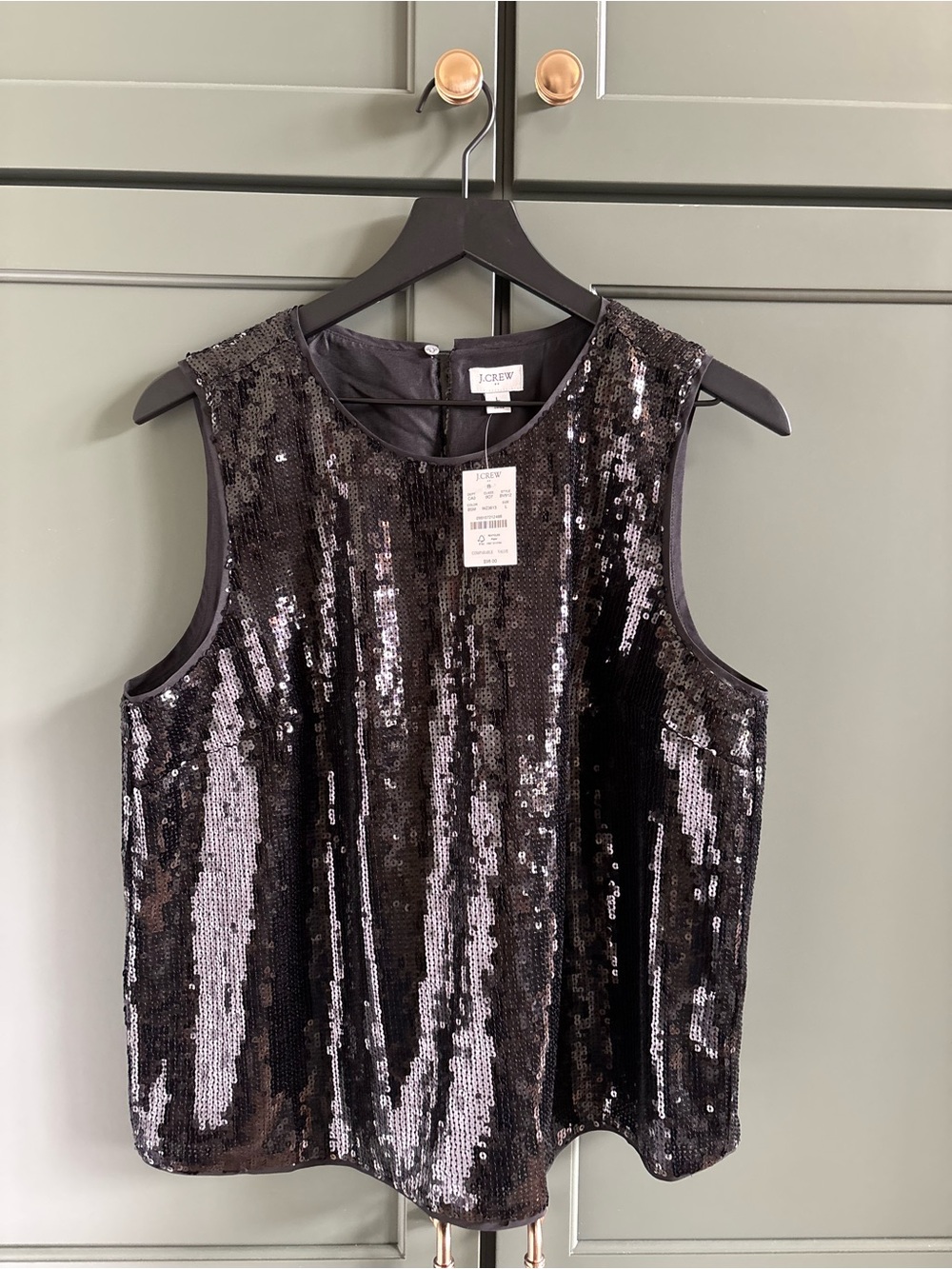 NWT J.CREW Sequin Shell Shimmering Black Lined Dressy Sleeveless Holiday Top, L